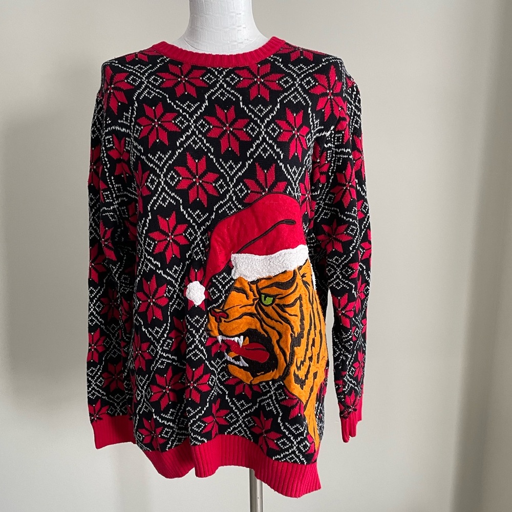 (L) Blizzard Bay Tiger Poinsettia Ugly Christmas Sweater